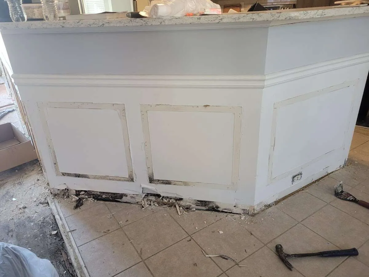 Water damage and mold on kitchen during Sewage Cleanup & Sanitation in Grosse Pointe Farms